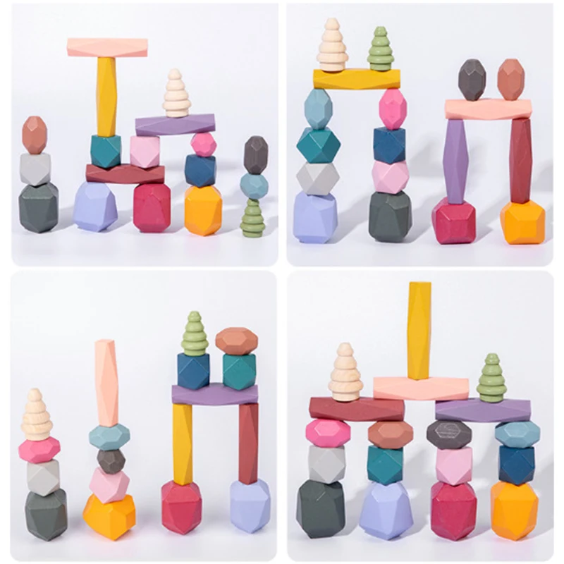 Children Wooden Colored Stone Balanc Building Blocks Educational Toy Creative Nordic Style Stacking Game Rainbow Wooden Toy Gift thumbnail 5