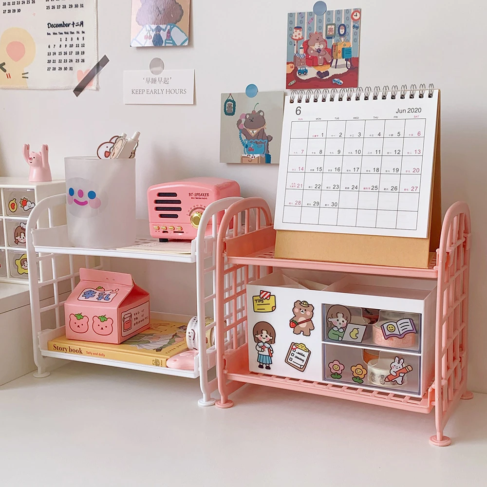 Desktop Stationery Rack Storage Holder Multi-Functional Plastic Shelf Makeup Organizer Office Dormitory Desk Organizer Shelf thumbnail 4