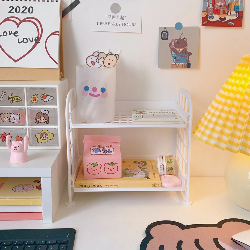 Desktop Stationery Rack Storage Holder Multi-Functional Plastic Shelf Makeup Organizer Office Dormitory Desk Organizer Shelf thumbnail 2