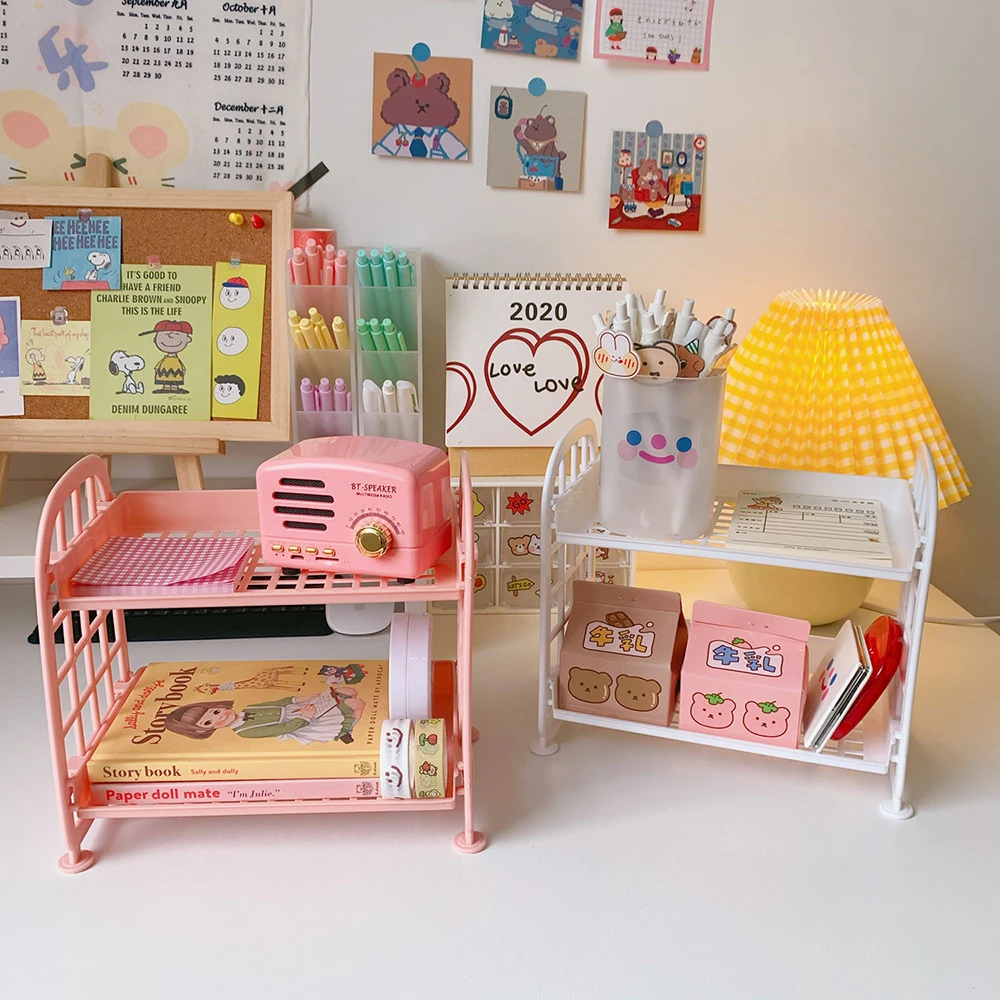 Desktop Stationery Rack Storage Holder Multi-Functional Plastic Shelf Makeup Organizer Office Dormitory Desk Organizer Shelf thumbnail 3
