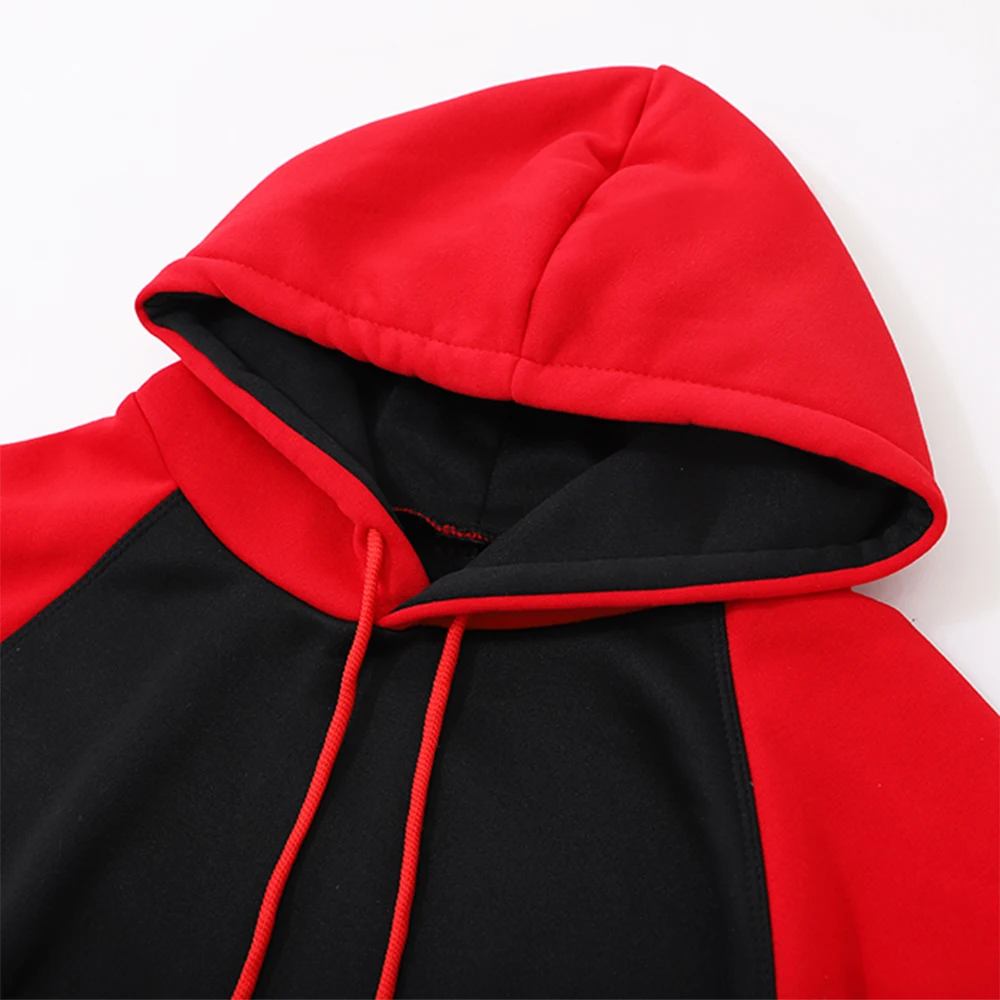 Color Collision Hoodie Men Women Autumn Winter Loose Oversized Clothing Warm Fleece Raglan Splicing Hooded Couple Sweatshirts thumbnail 5