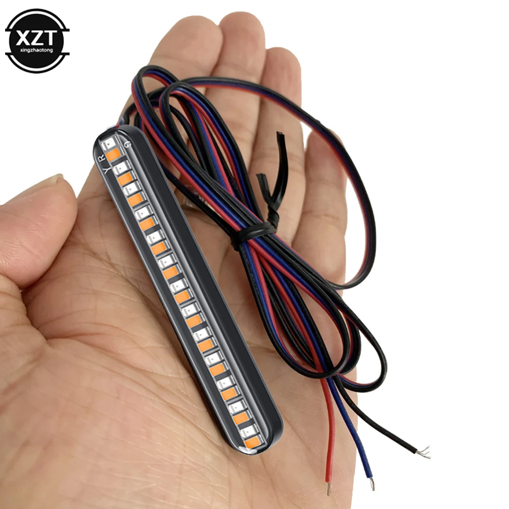 2pcs Motorcycle Turn Signal Light Bar Flowing Water License Plate Light two-color led Rear Brake 24LED Stop Lamp Tail Indicators thumbnail 3