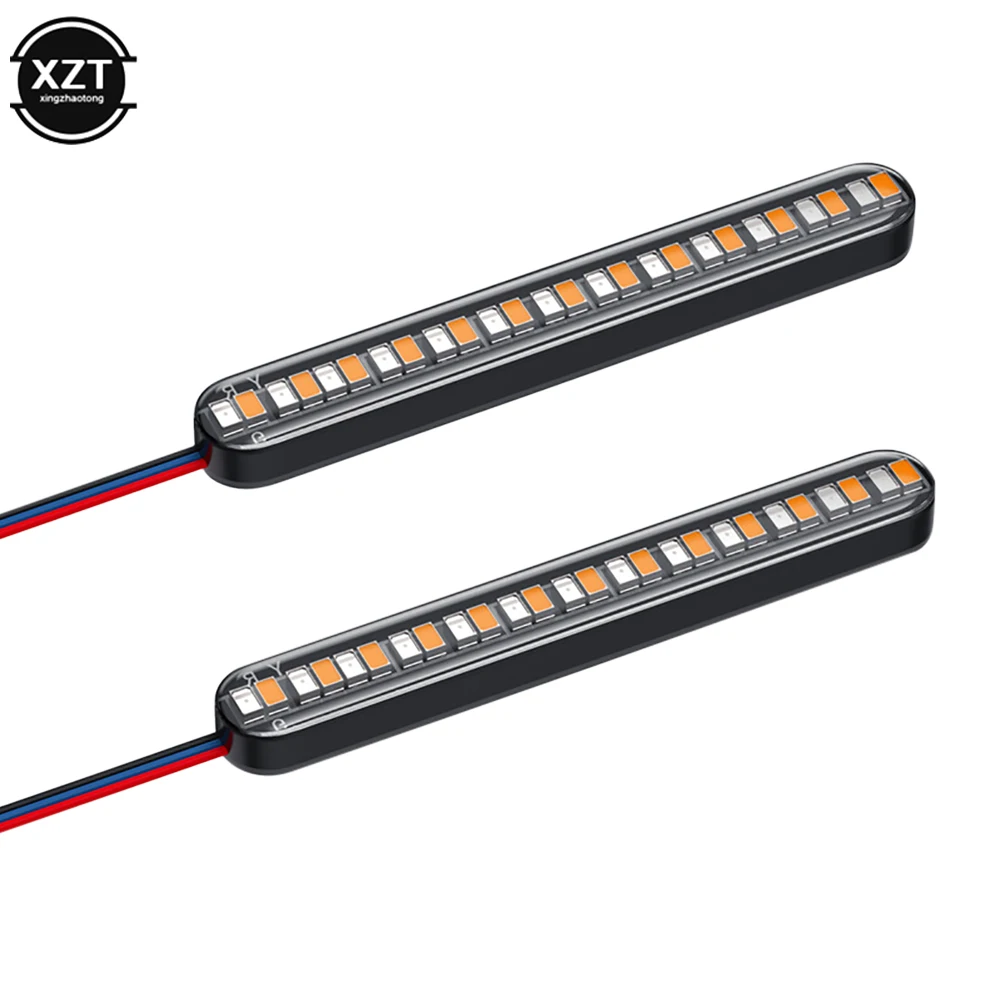 2pcs Motorcycle Turn Signal Light Bar Flowing Water License Plate Light two-color led Rear Brake 24LED Stop Lamp Tail Indicators thumbnail 5