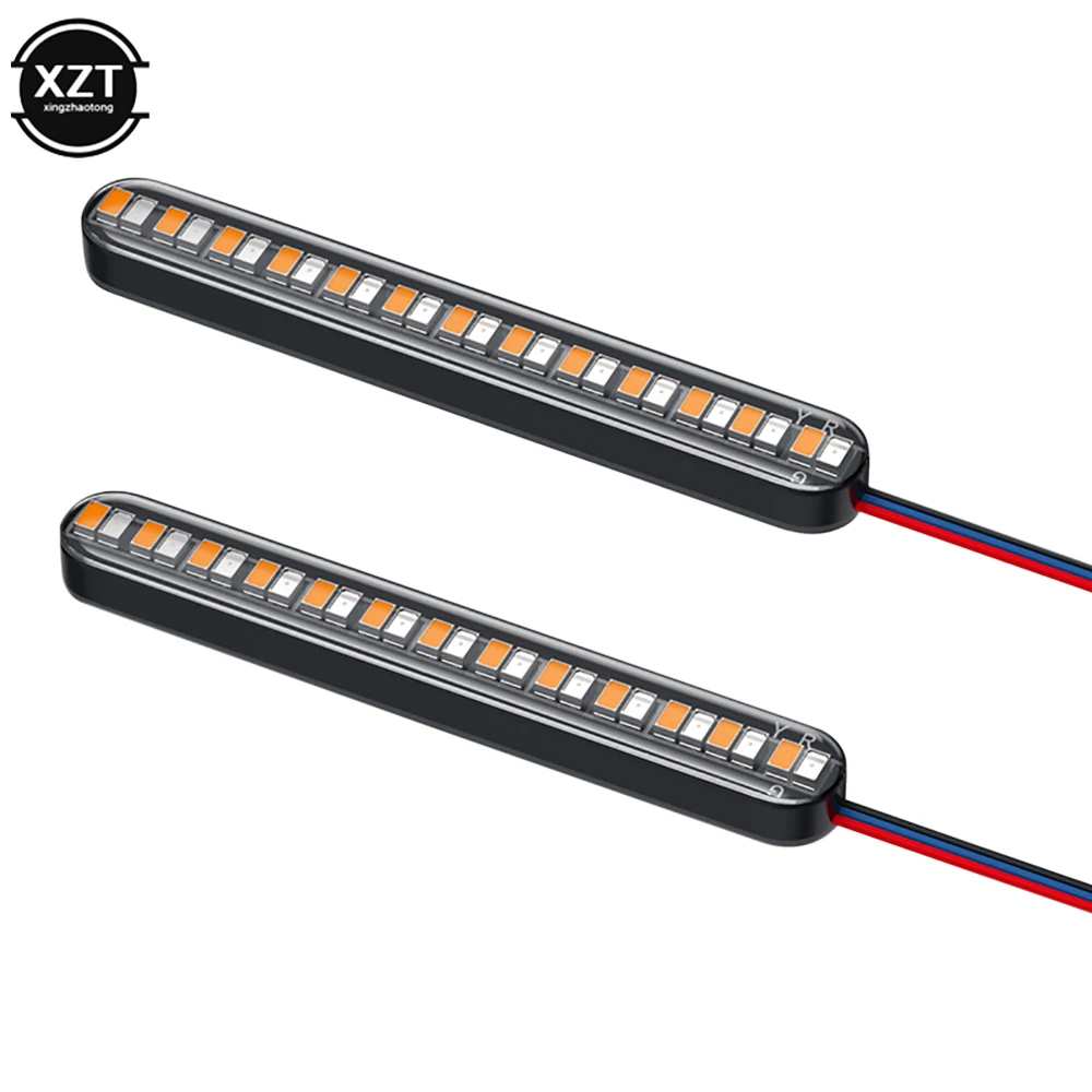 2pcs Motorcycle Turn Signal Light Bar Flowing Water License Plate Light two-color led Rear Brake 24LED Stop Lamp Tail Indicators thumbnail 4