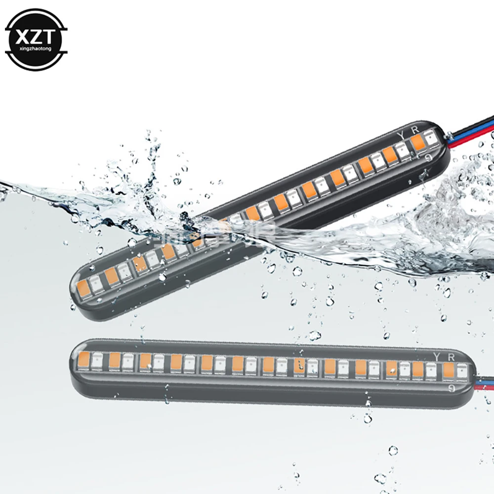 2pcs Motorcycle Turn Signal Light Bar Flowing Water License Plate Light two-color led Rear Brake 24LED Stop Lamp Tail Indicators thumbnail 2