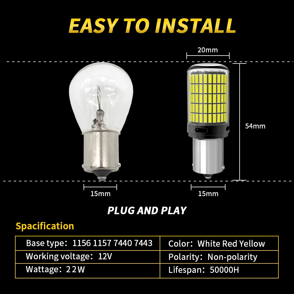 2pcs High Power Car LED Light Glass 4014SMD Canbus 1156 P21W PY21W 1157 P21/5W 7440 W21/5W W21W Turn Signal Lamp Tail Indicator thumbnail 3
