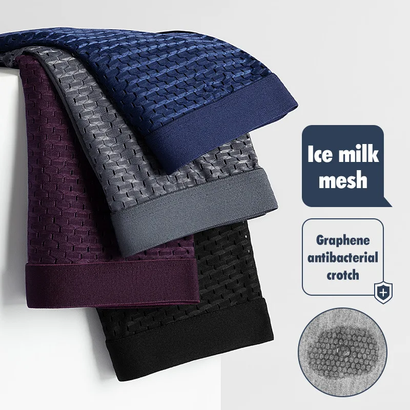 4Pcs Mesh Men's Underwear Ice Silk Cool Breathable Comfortable Fashion Sexy Men's Boxer Shorts thumbnail 2