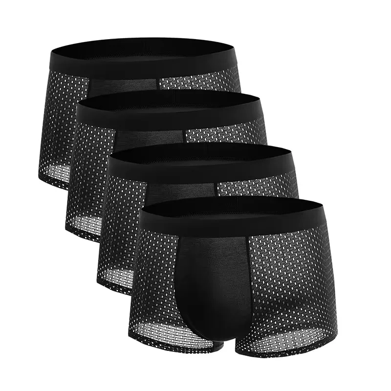 4Pcs Mesh Men's Underwear Ice Silk Cool Breathable Comfortable Fashion Sexy Men's Boxer Shorts thumbnail 3