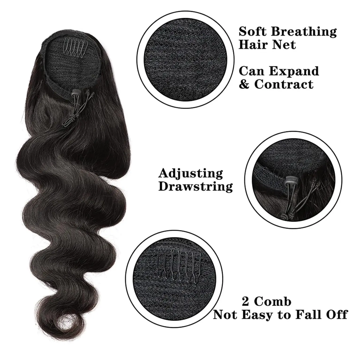 Body Wave Drawstring Ponytail Human Hair Extensions 100% Real Human Hair Brazilian Remy Clip In For Women Ponytail Natural Color thumbnail 3