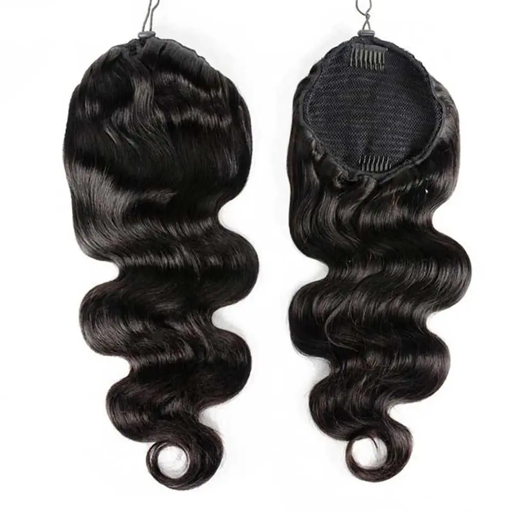 Body Wave Drawstring Ponytail Human Hair Extensions 100% Real Human Hair Brazilian Remy Clip In For Women Ponytail Natural Color thumbnail 5