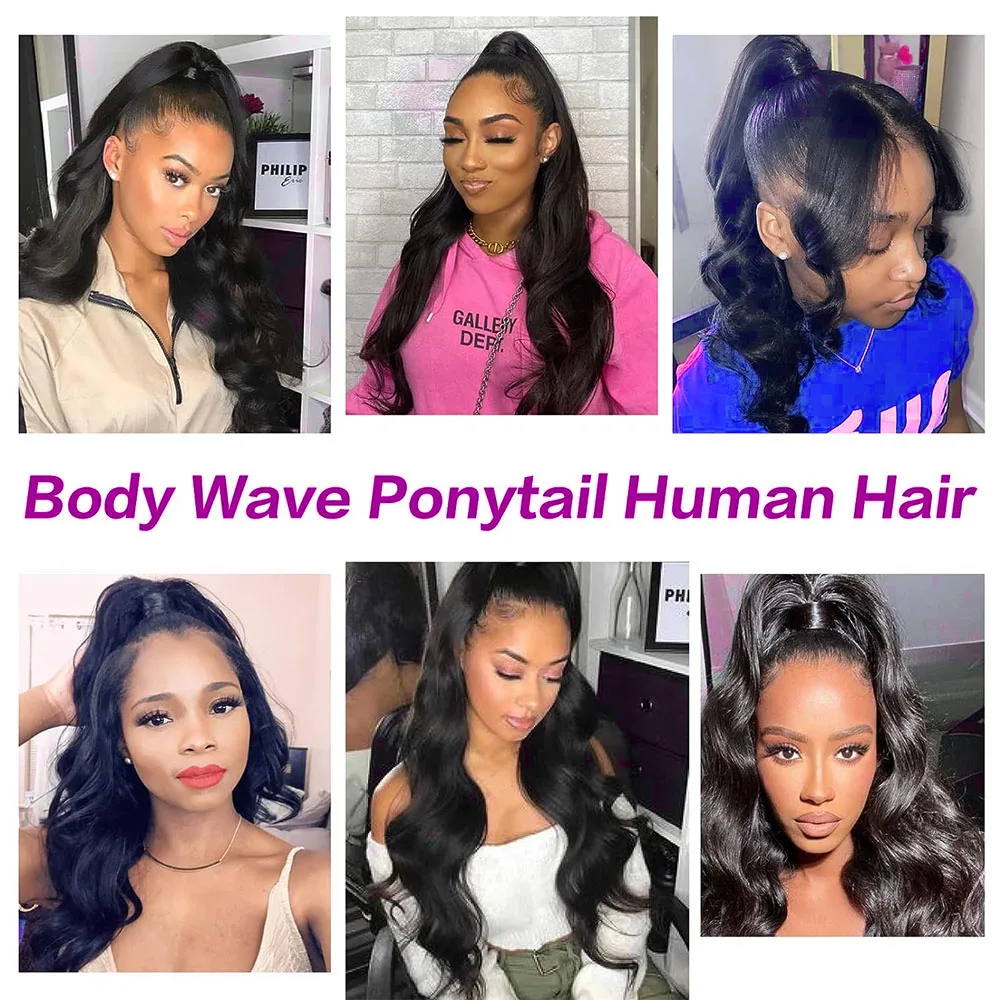 Body Wave Drawstring Ponytail Human Hair Extensions 100% Real Human Hair Brazilian Remy Clip In For Women Ponytail Natural Color thumbnail 6