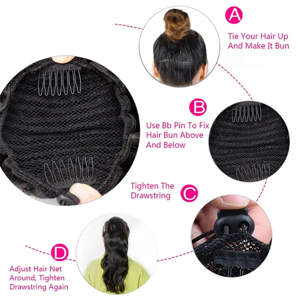 Body Wave Drawstring Ponytail Human Hair Extensions 100% Real Human Hair Brazilian Remy Clip In For Women Ponytail Natural Color thumbnail 2