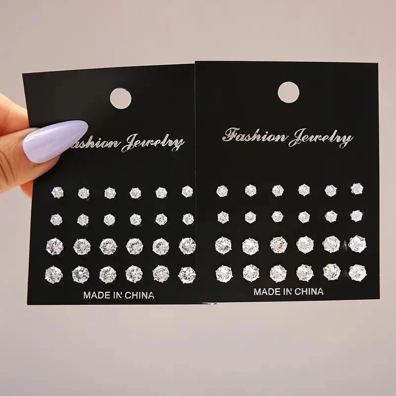 12/24/36 Pairs Shiny Zircon Stud Earrings Set for Women Men Daily Versatile Chic Silver Color Crystal Ear Jewelry Accessories thumbnail 2
