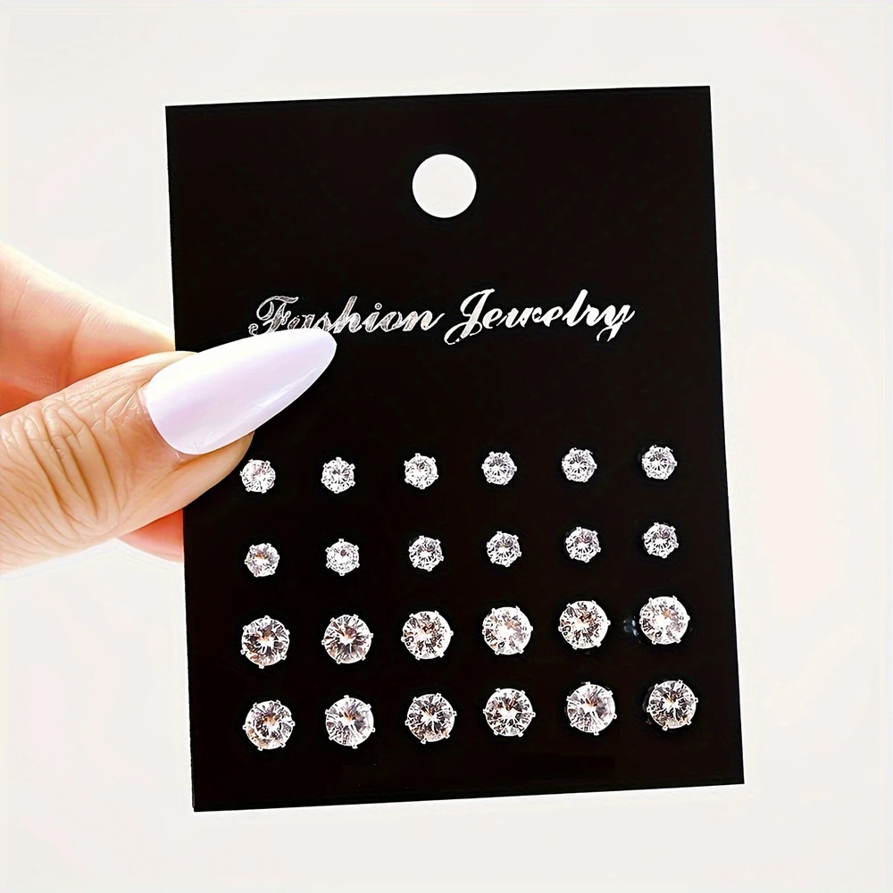 12/24/36 Pairs Shiny Zircon Stud Earrings Set for Women Men Daily Versatile Chic Silver Color Crystal Ear Jewelry Accessories thumbnail 6