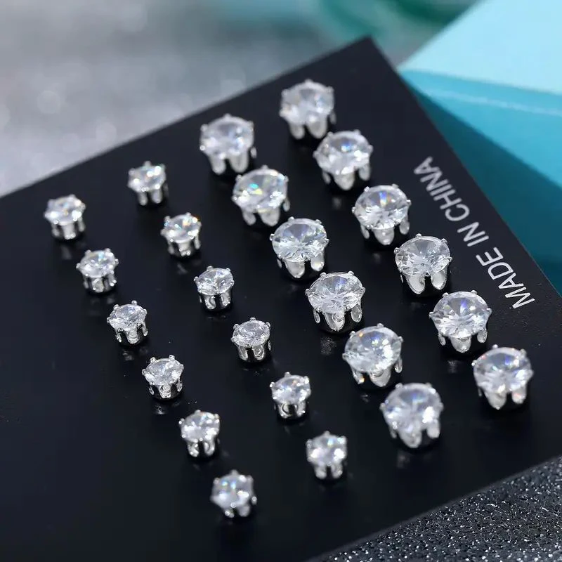 12/24/36 Pairs Shiny Zircon Stud Earrings Set for Women Men Daily Versatile Chic Silver Color Crystal Ear Jewelry Accessories thumbnail 4