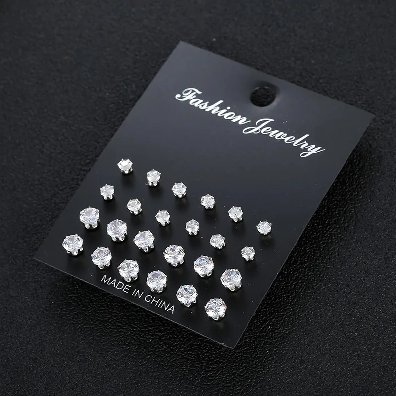 12/24/36 Pairs Shiny Zircon Stud Earrings Set for Women Men Daily Versatile Chic Silver Color Crystal Ear Jewelry Accessories thumbnail 5