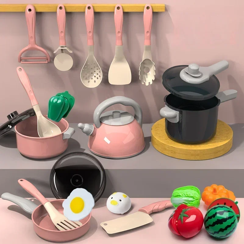 Kids Kitchen Toys Set 28 PCS Play Kitchen Accessories Kit with Play Pots Pretend Food Cooking Toy Toddler Girls Boy Gifts thumbnail 4