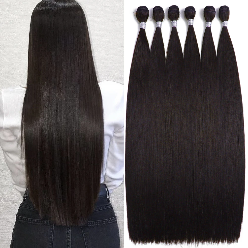 Synthetic Dark Brown Bundles Straight Hair Extensions Bundles Hair 22/26/30 Inches for Women Long Weave Hair Gold Heat Resistant