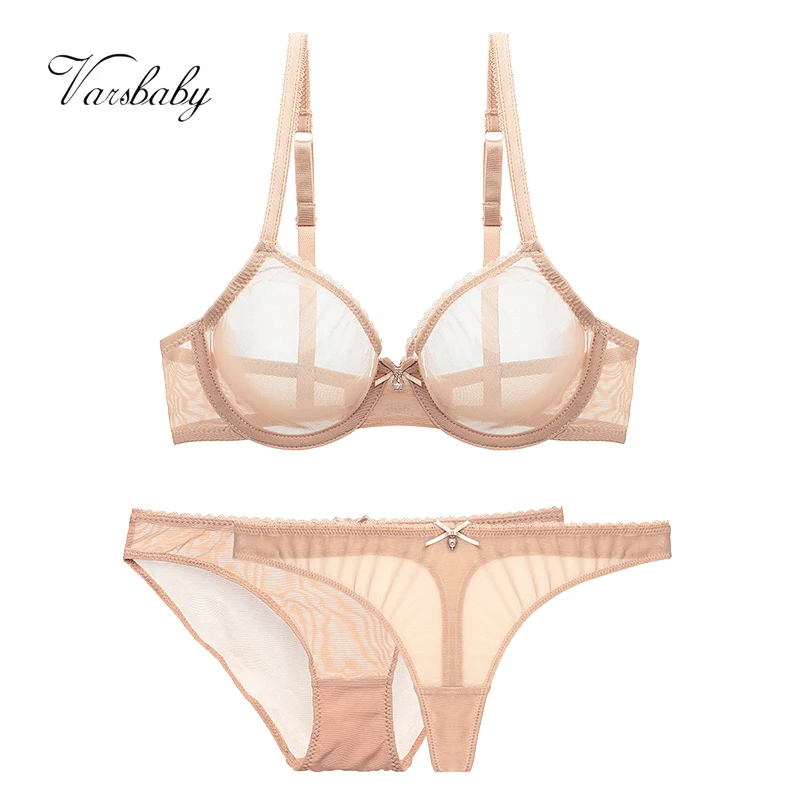 Women mesh sheer bra underwear set transparent unlined bra 2 panties plus size lingerie set for ladies thumbnail 6