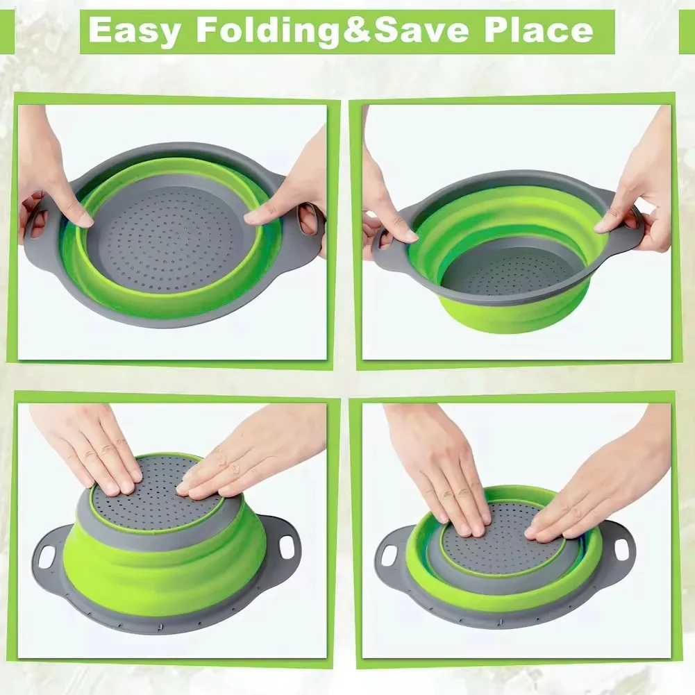 Silicone Folding Drain Basket Fruit Vegetable Washing Basket Foldable Strainer Colander Collapsible Drainer Kitchen Storage Tool thumbnail 5