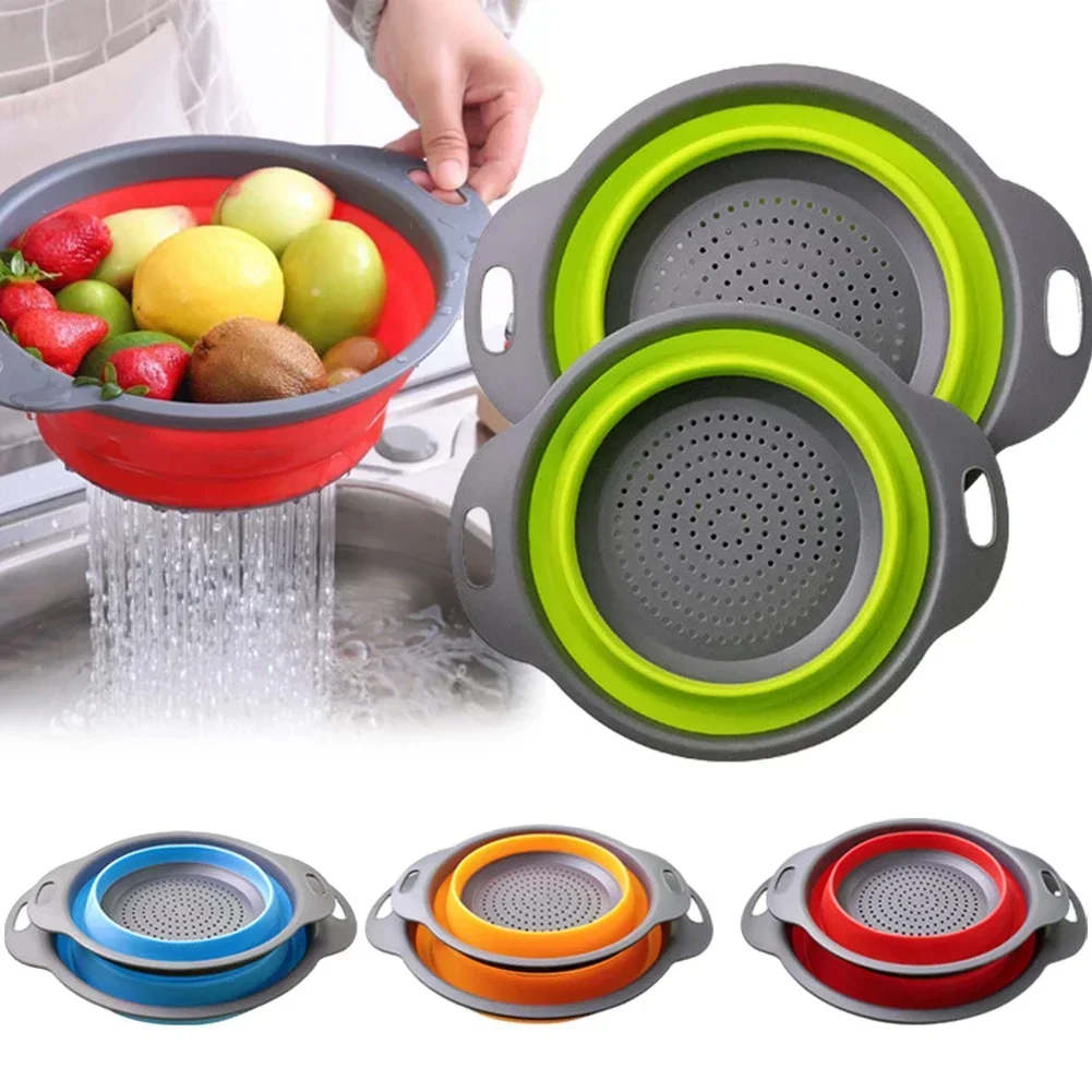Silicone Folding Drain Basket Fruit Vegetable Washing Basket Foldable Strainer Colander Collapsible Drainer Kitchen Storage Tool thumbnail 2
