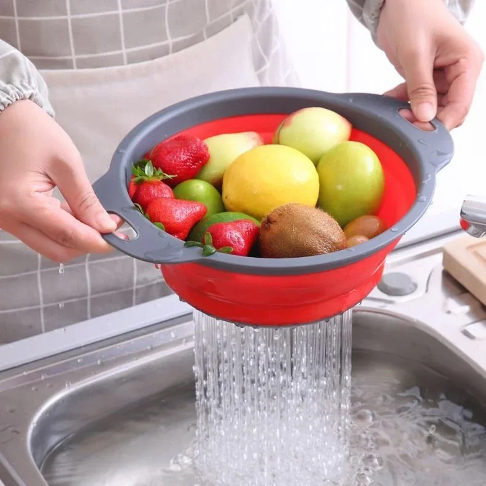 Silicone Folding Drain Basket Fruit Vegetable Washing Basket Foldable Strainer Colander Collapsible Drainer Kitchen Storage Tool thumbnail 4