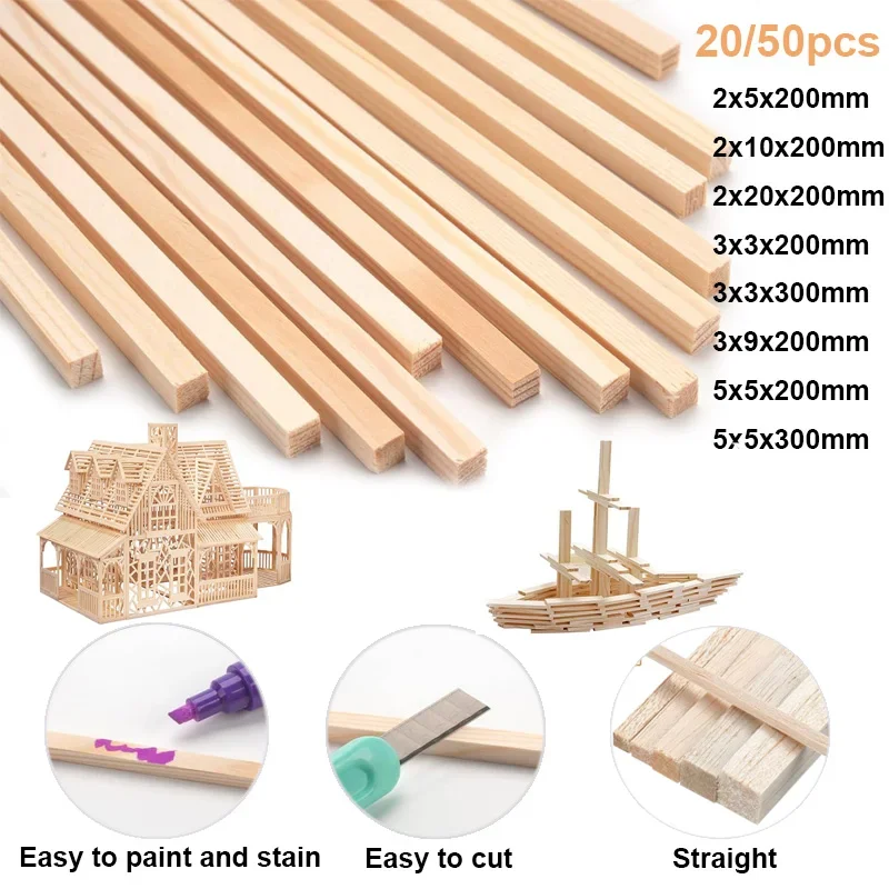 20-50pcs Balsa Wood Craft Square Cudgel Model Building Carving DIY Handicraft Educational Making Accessories Stick thumbnail 5