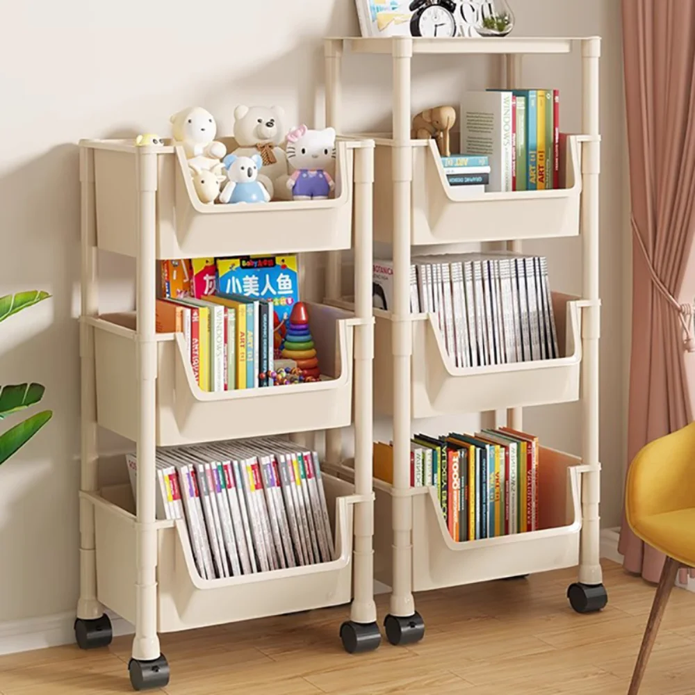 Children's Bookcases Rack Cart Home Toy Storage Reading Shelves Furniture With Wheels Removable Small Bookshelves With Wheels thumbnail 4