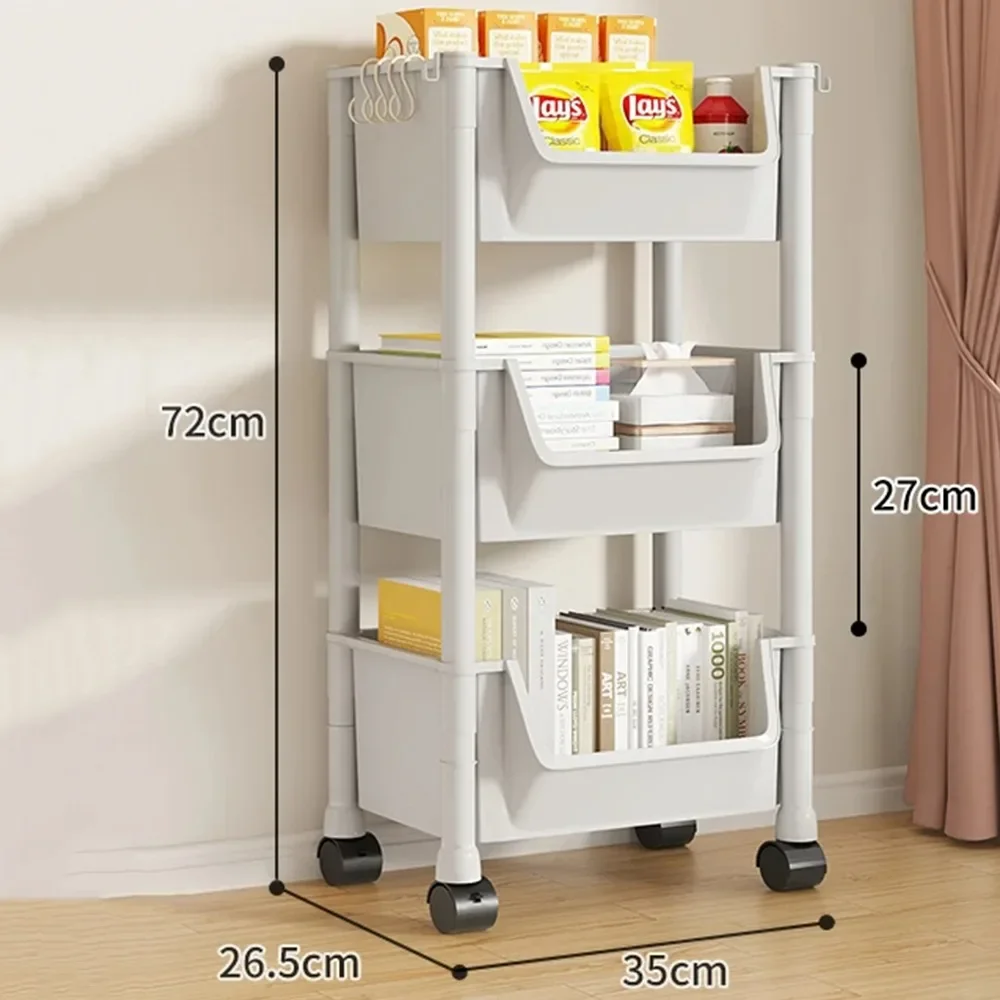 Children's Bookcases Rack Cart Home Toy Storage Reading Shelves Furniture With Wheels Removable Small Bookshelves With Wheels thumbnail 6