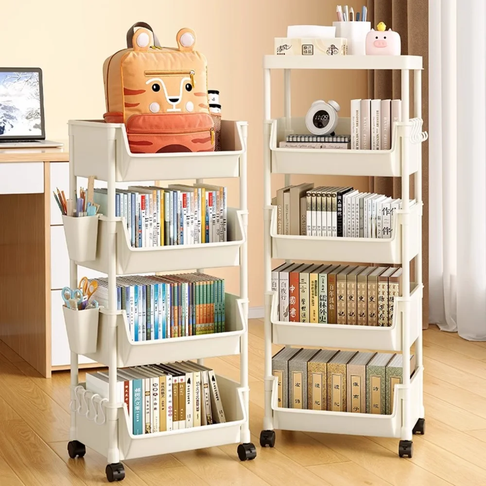 Children's Bookcases Rack Cart Home Toy Storage Reading Shelves Furniture With Wheels Removable Small Bookshelves With Wheels thumbnail 3
