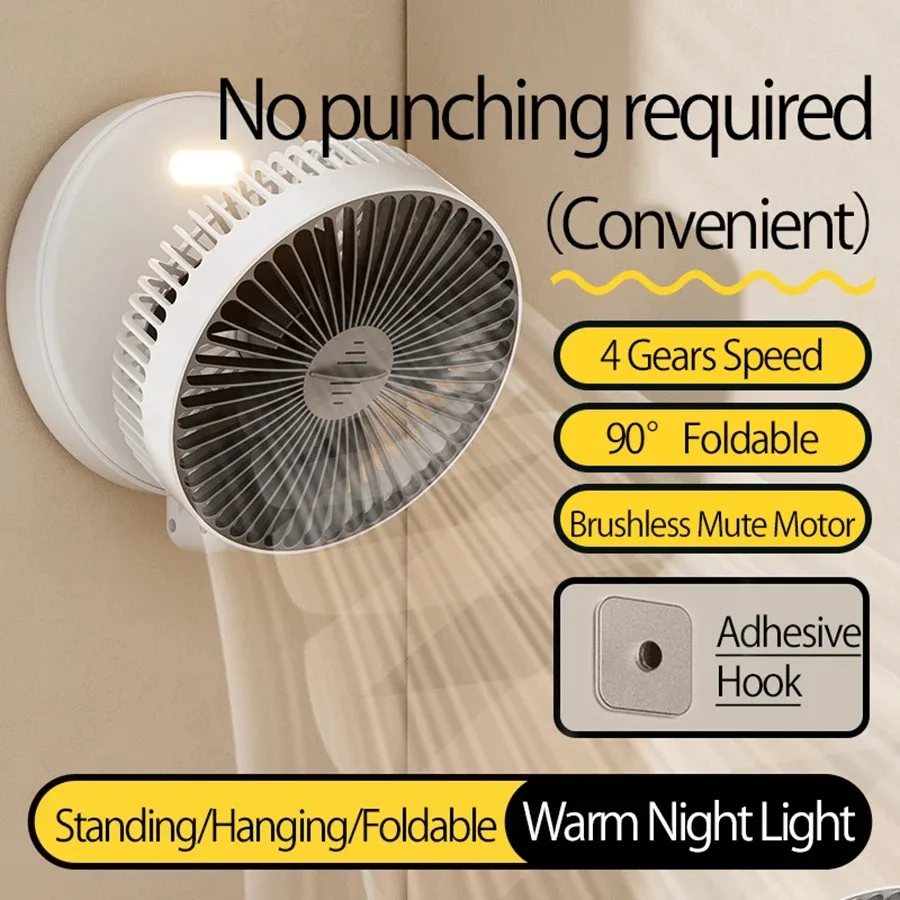 Foldable Rechargeable Fan Wall Mounted Fan Ceiling Fan Air Circulation Fan with LED Light