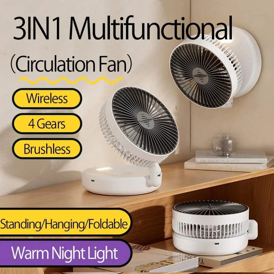 Foldable Rechargeable Fan Wall Mounted Fan Ceiling Fan Air Circulation Fan with LED Light thumbnail 2