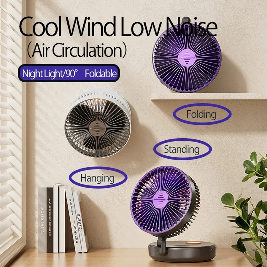 Foldable Rechargeable Fan Wall Mounted Fan Ceiling Fan Air Circulation Fan with LED Light thumbnail 5