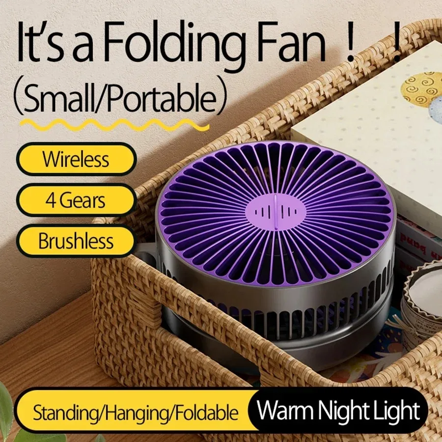 Foldable Rechargeable Fan Wall Mounted Fan Ceiling Fan Air Circulation Fan with LED Light thumbnail 3