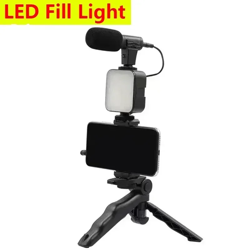 Smartphone Vlogging Kit With Tripod Phone Holder Mini Microphone LED Fill Light Starter For TikTok Live Stream Video YouTube thumbnail 2