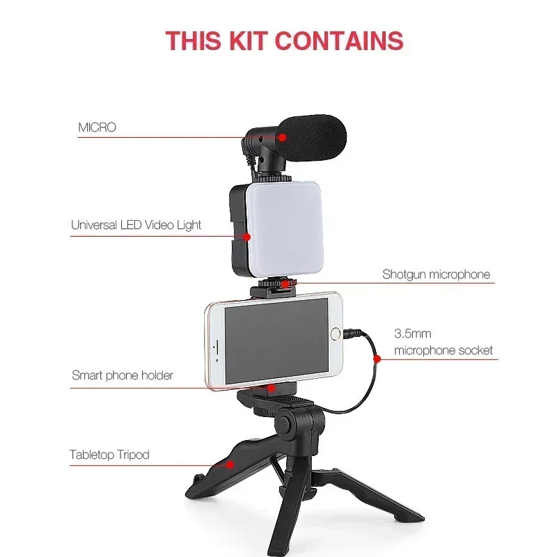 Smartphone Vlogging Kit With Tripod Phone Holder Mini Microphone LED Fill Light Starter For TikTok Live Stream Video YouTube thumbnail 6