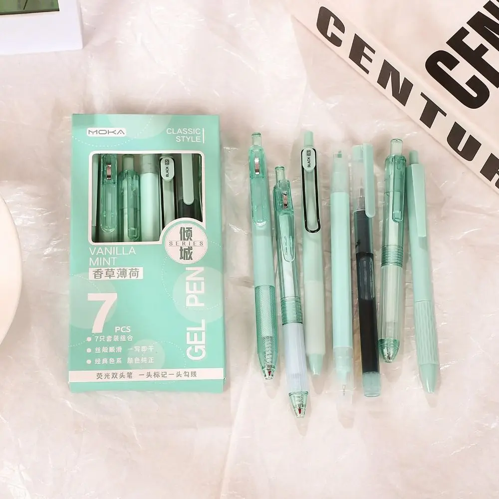 7Pcs/Set Kawaii Quick-Drying Ink Gel Pen Highlighter Pen Set Creative Student Specific ST Tip Ballpoint Pen Writing Tools thumbnail 4