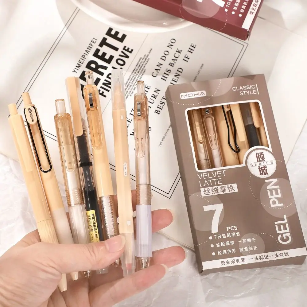 7Pcs/Set Kawaii Quick-Drying Ink Gel Pen Highlighter Pen Set Creative Student Specific ST Tip Ballpoint Pen Writing Tools thumbnail 6