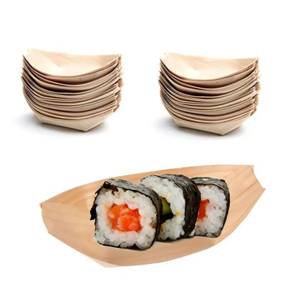 50pcs Pine Wood Serving Boat Disposable Food Tray For Home Catering Tool