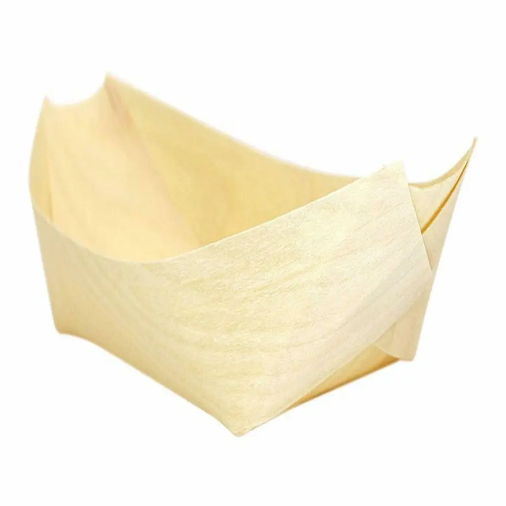 50pcs Pine Wood Serving Boat Disposable Food Tray For Home Catering Tool thumbnail 3