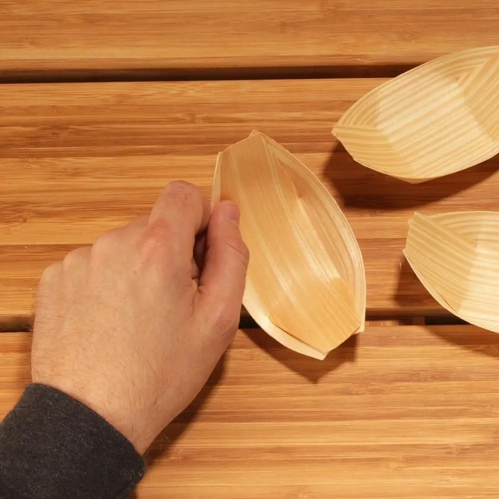 50pcs Pine Wood Serving Boat Disposable Food Tray For Home Catering Tool thumbnail 6