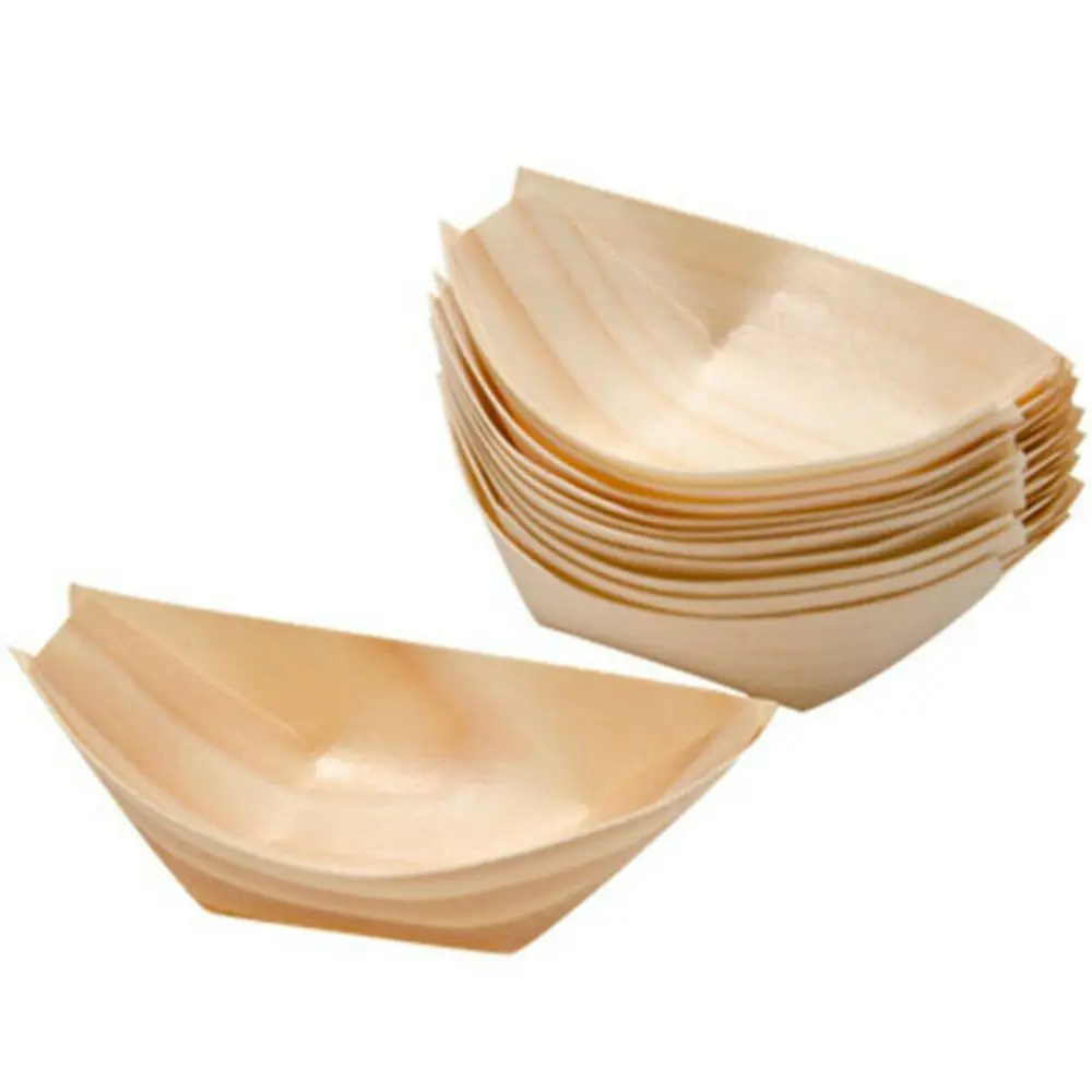 50pcs Pine Wood Serving Boat Disposable Food Tray For Home Catering Tool thumbnail 5