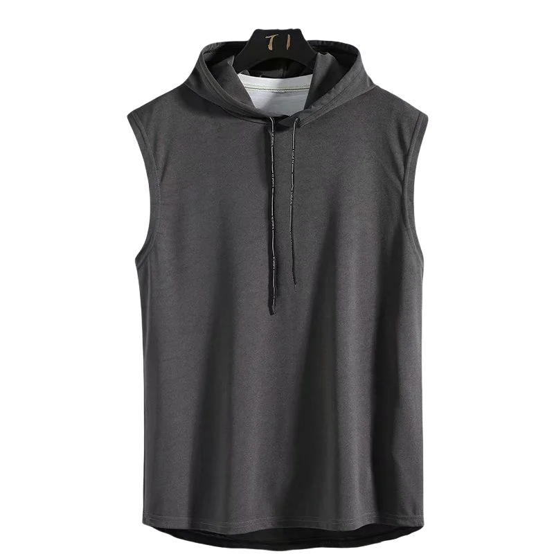 Mens Sleeveless Hooded Tank Tops Summer Gym Bodybuilding Fitness Sport Workout Singlet Solid Color Sports Vest thumbnail 5