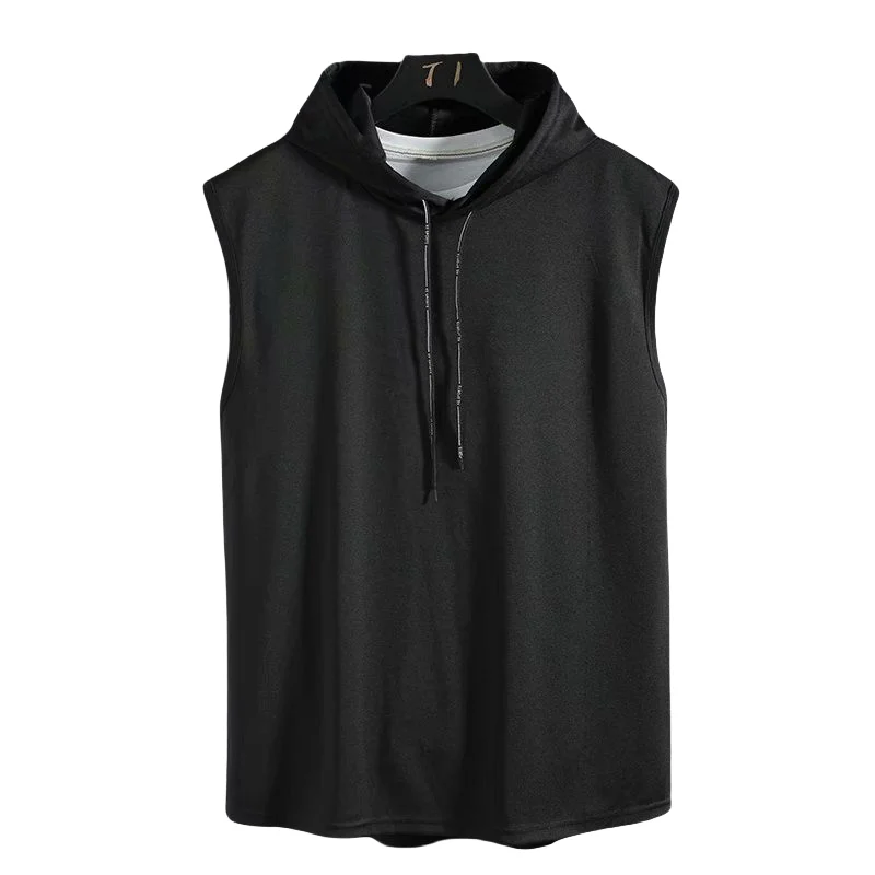 Mens Sleeveless Hooded Tank Tops Summer Gym Bodybuilding Fitness Sport Workout Singlet Solid Color Sports Vest thumbnail 2
