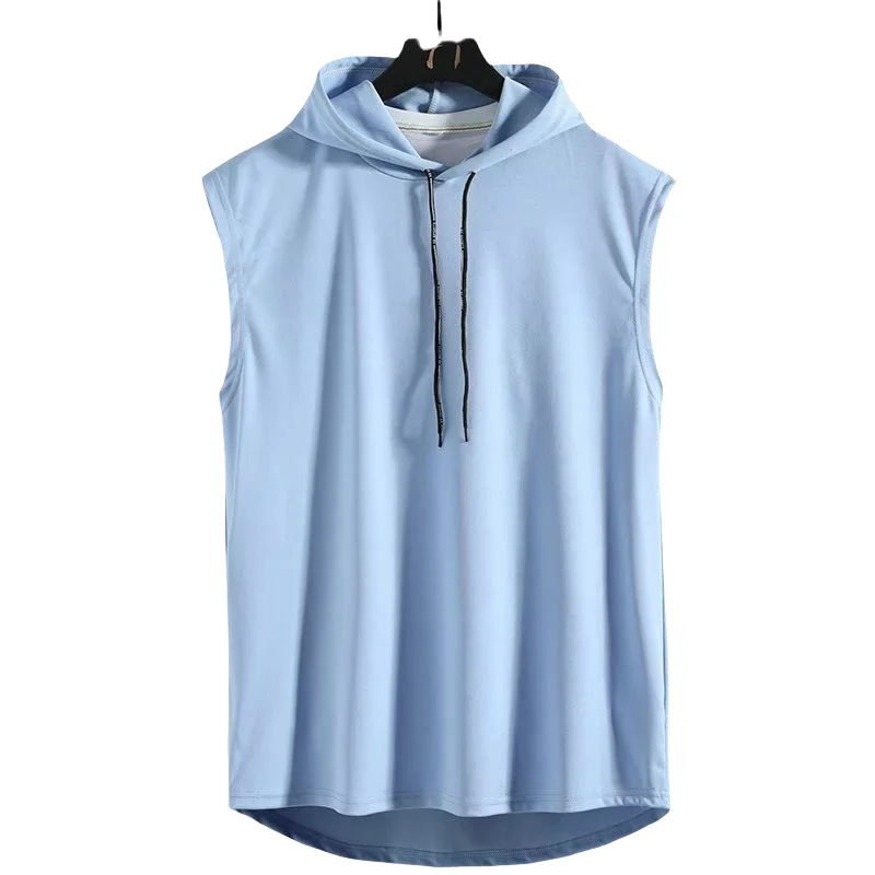 Mens Sleeveless Hooded Tank Tops Summer Gym Bodybuilding Fitness Sport Workout Singlet Solid Color Sports Vest thumbnail 4