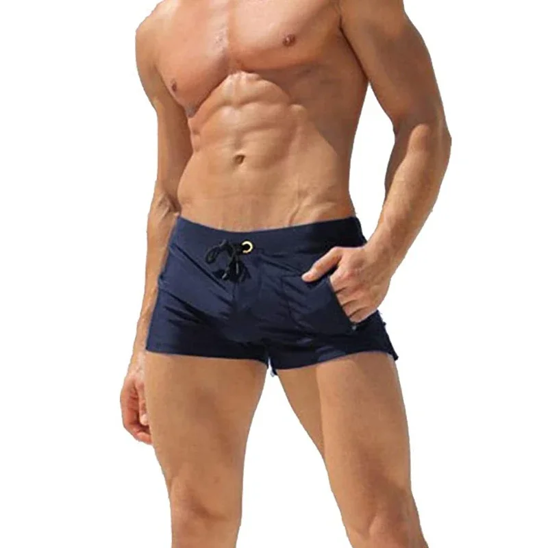 Mens Swim Trunk Swimwear with Zipper Pocket Bathing Suit Swimming Boxer Brief Square Leg Mesh Liner Board Shorts Swimsuits thumbnail 2