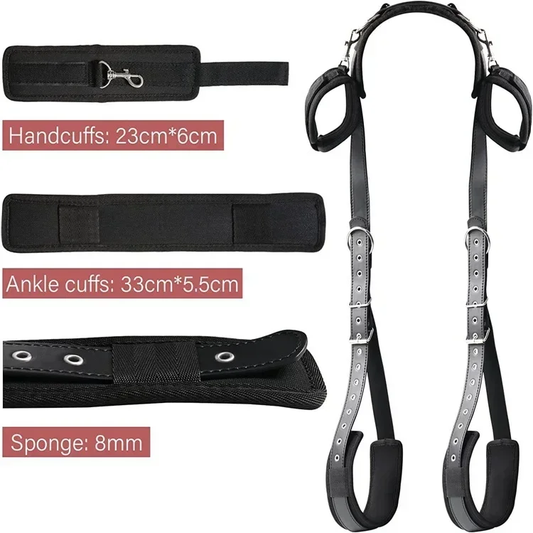 BDSM Sex Handcuffs Restraints Open Leg Ankle Cuffs SM Bondage Harness Bed Bandage Straps Slave Sex Toy Erotic Accessories Kits thumbnail 4
