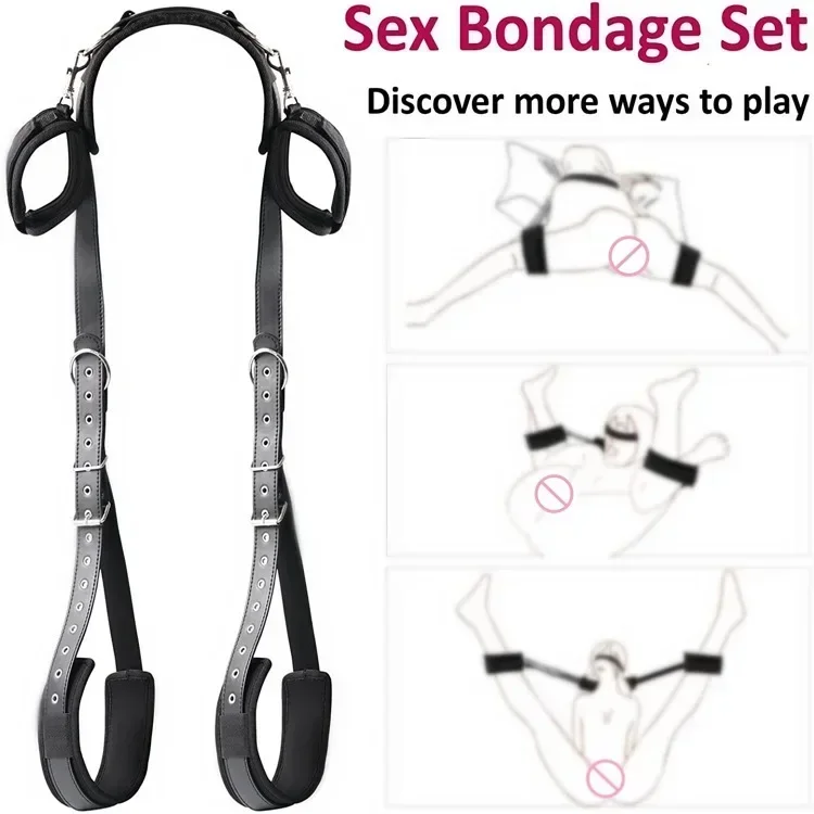 BDSM Sex Handcuffs Restraints Open Leg Ankle Cuffs SM Bondage Harness Bed Bandage Straps Slave Sex Toy Erotic Accessories Kits thumbnail 2