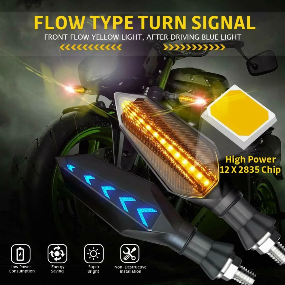 Motorcycle LED Turn Signal Lights Double Side Flowing Flash Indicator Lights Amber Flash Lamps For Honda CBR600RR CB1000R thumbnail 3
