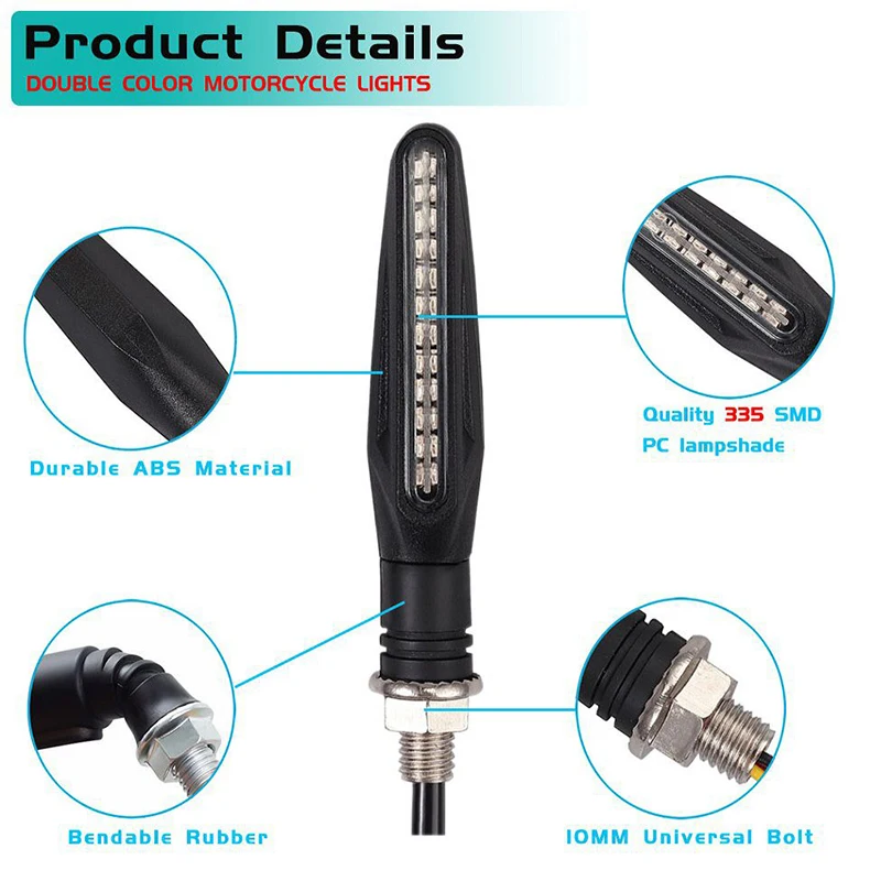 Motorcycle Turn Signal Lights 12V LED Multi-Function Waterproof Motorcycle Blinkers With Running Light & Brake Light Accessories thumbnail 3